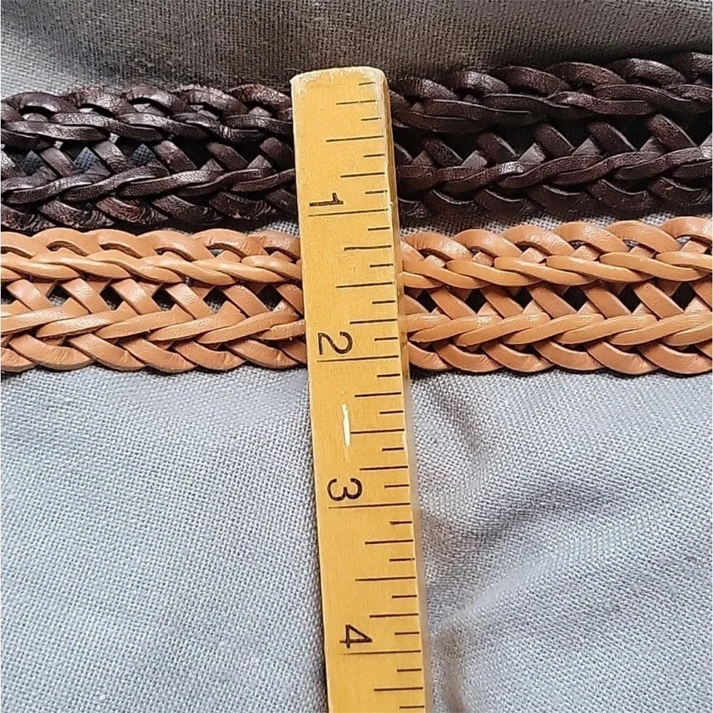 L.C.I.Women’s Braided Vintage Leather Belt Set - Brown and Tan